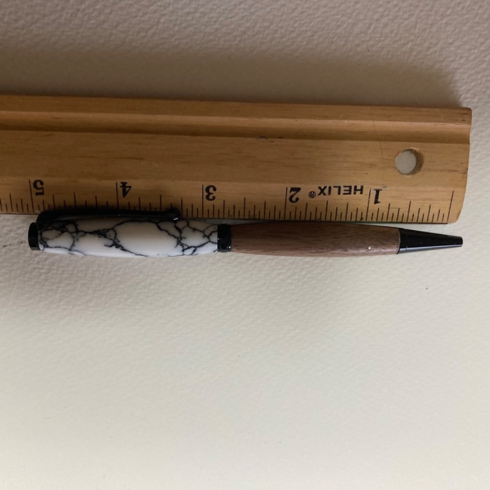 Artist Pen “Hand Turned” Combination Black Walnut Wood/White Marble Acrylic - Picture 7 of 13